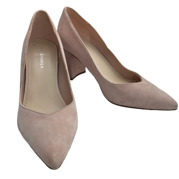Marc Fisher Caitlin suede blush pink block heel, pointy toe pump - Picture 4 of 17
